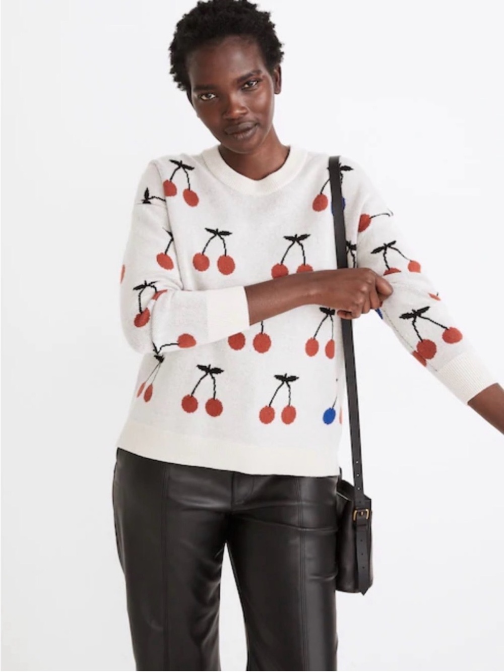 Madewell Cherry-Print Crewneck Sweater, sz xl